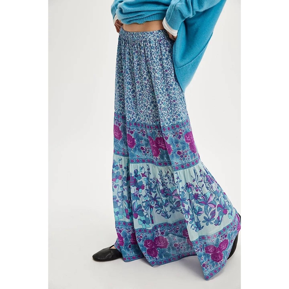 Spell Love Jetty Maxi Skirt XXL Blue Nirvana Floral Organic Cotton Boho NWT